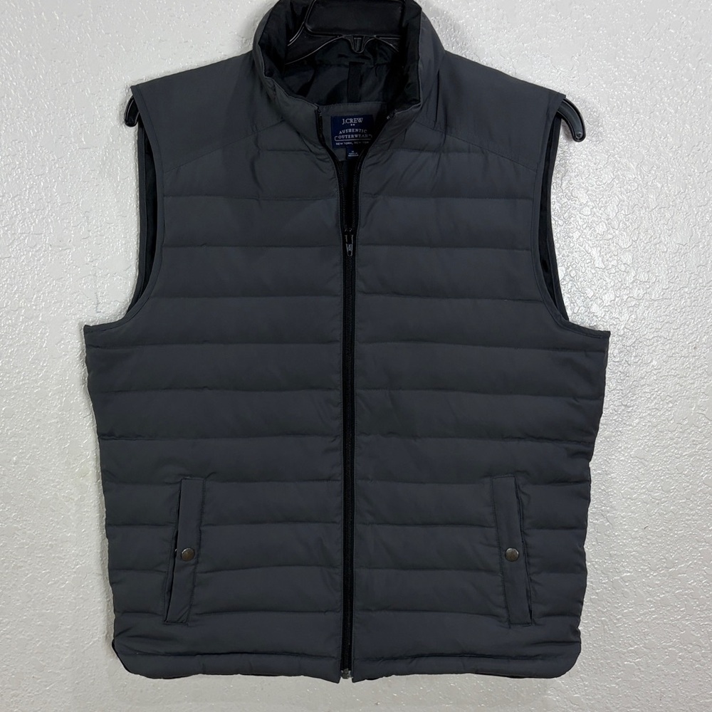 J. Crew Men's Charcoal Quilted Vest,40% feathers,Size M - Picture 1 of 17